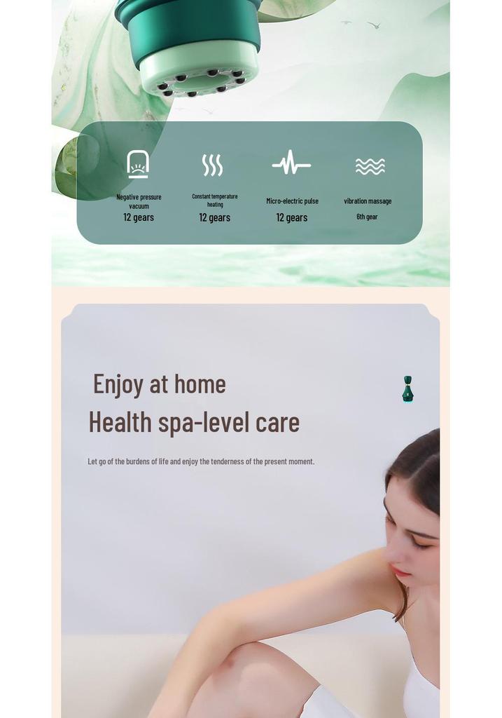 Portable Heated Electric Cupping Device for Full-Body Therapy, Meridian Brushing, and Gua Sha Scraping