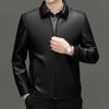 Men's High-End Genuine Sheepskin Leather Jacket, Business Casual Stand-Up Collar, Fleece-Lined for Middle-Aged.