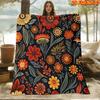 1pc 2D Flat Printing Spring And Summer New Arrival Multicolor Floral Pattern Digital Print Blanket, Throw, Soft And Comfortable 100% Fiber, All-Season