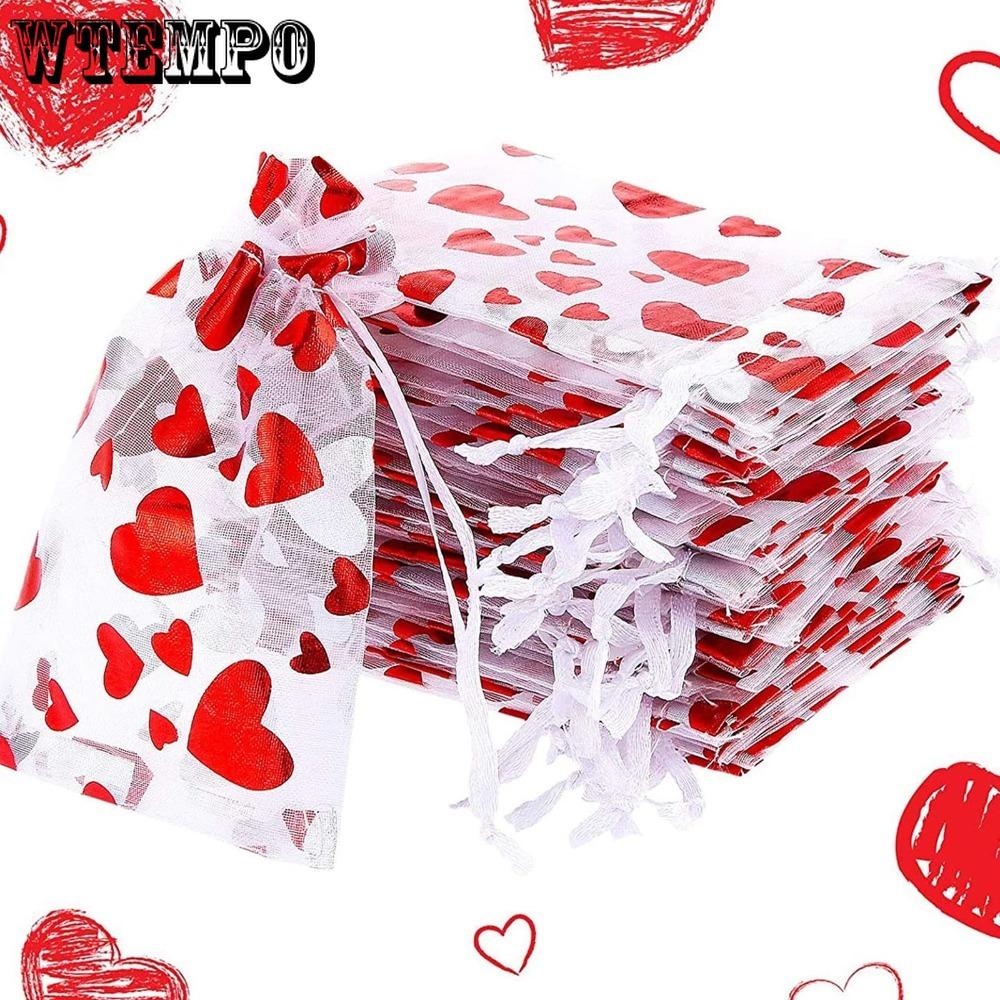 50pcs Valentine's Day Party Drawstring Bag Heart Gift Bags Jewelry Pouches Pouch Drawstring Bags for Jewelry Packaging Valentine's Day Gift Bag