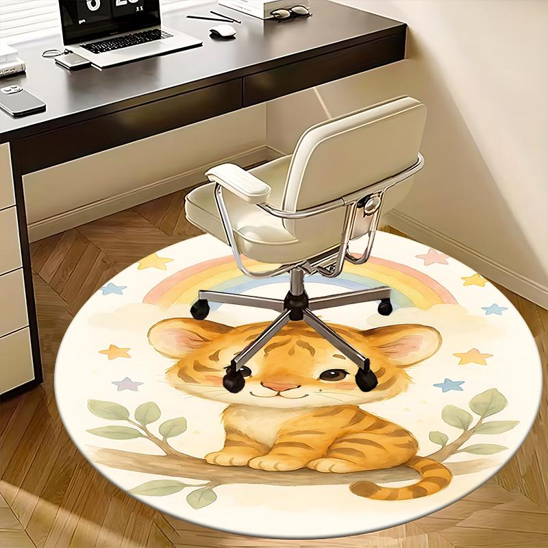 Rainbow Tiger Chair Mat - Round Carpet for Home Decor, Office, Living Room, Bedroom, Gift Idea0216b