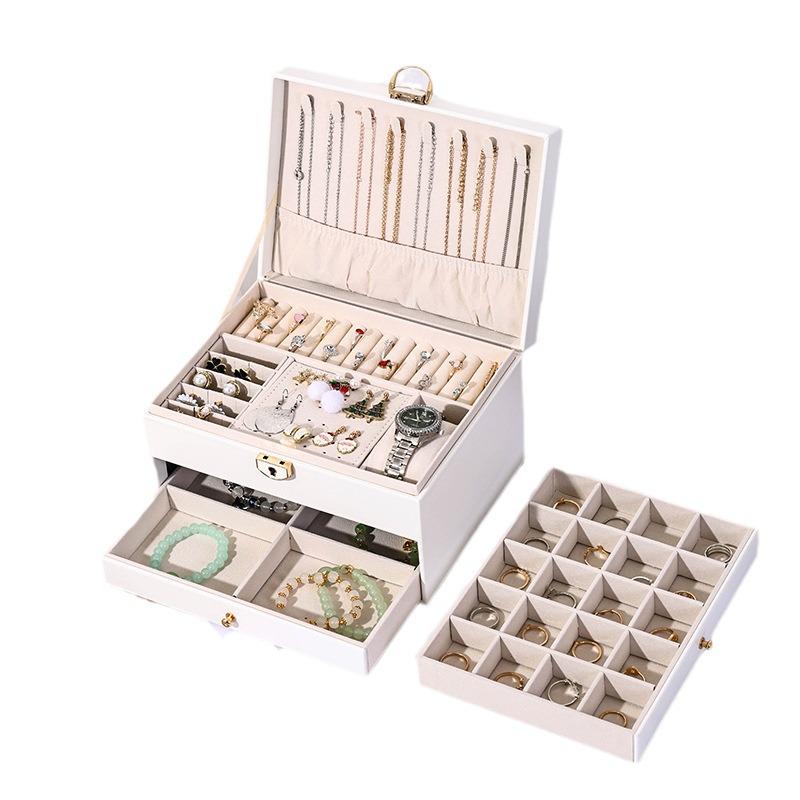 Three-Layer High-End Jewelry Storage Box with Drawers and Partitions