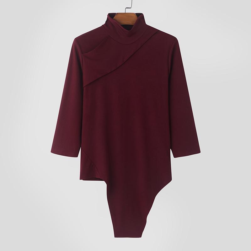 

INCERUN Мужские футболки с высоким воротом и рукавом 3/4, нестандартные трикотажные топы 4XL вино красного