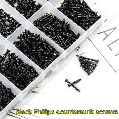 Zmbroll M2 Black Countersunk Head Self-Tapping Screws, 650 Pieces, Phillips Drive, Wood Screws, Metric Sheet Metal Screws, Carbon Steel, Micro Electro