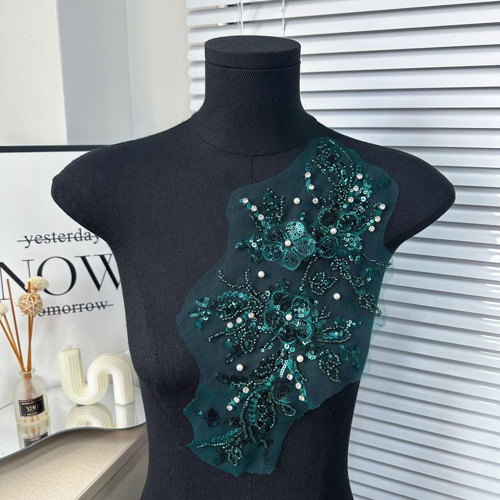 Color Beaded Lace Pair Flower, Handmade Diy Wedding Dress Collar Flower Decorative Clothing Neckline Fashion Accessories