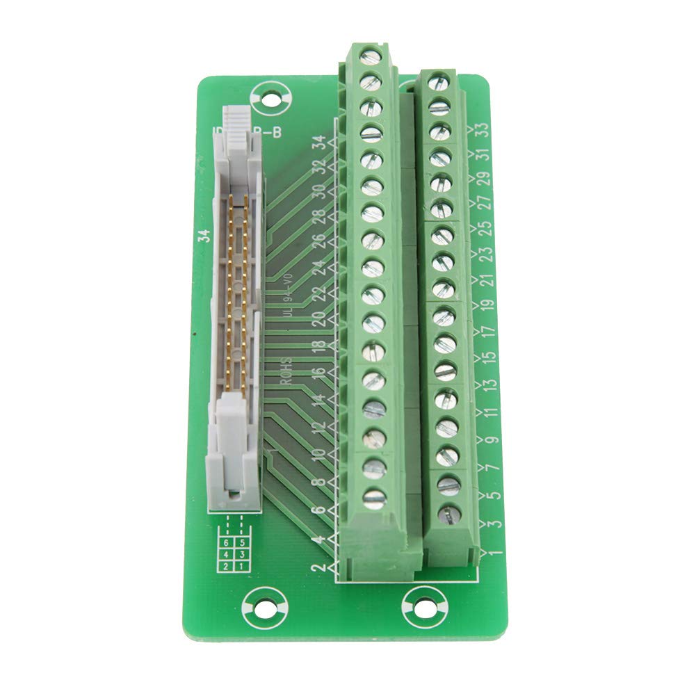 Terminal Breakout Block, Male Header Breakout Board, Terminal Block Connector, IDC34P, 34-Pin, PLC Interface, Simple DIN Rail Mounting Legs