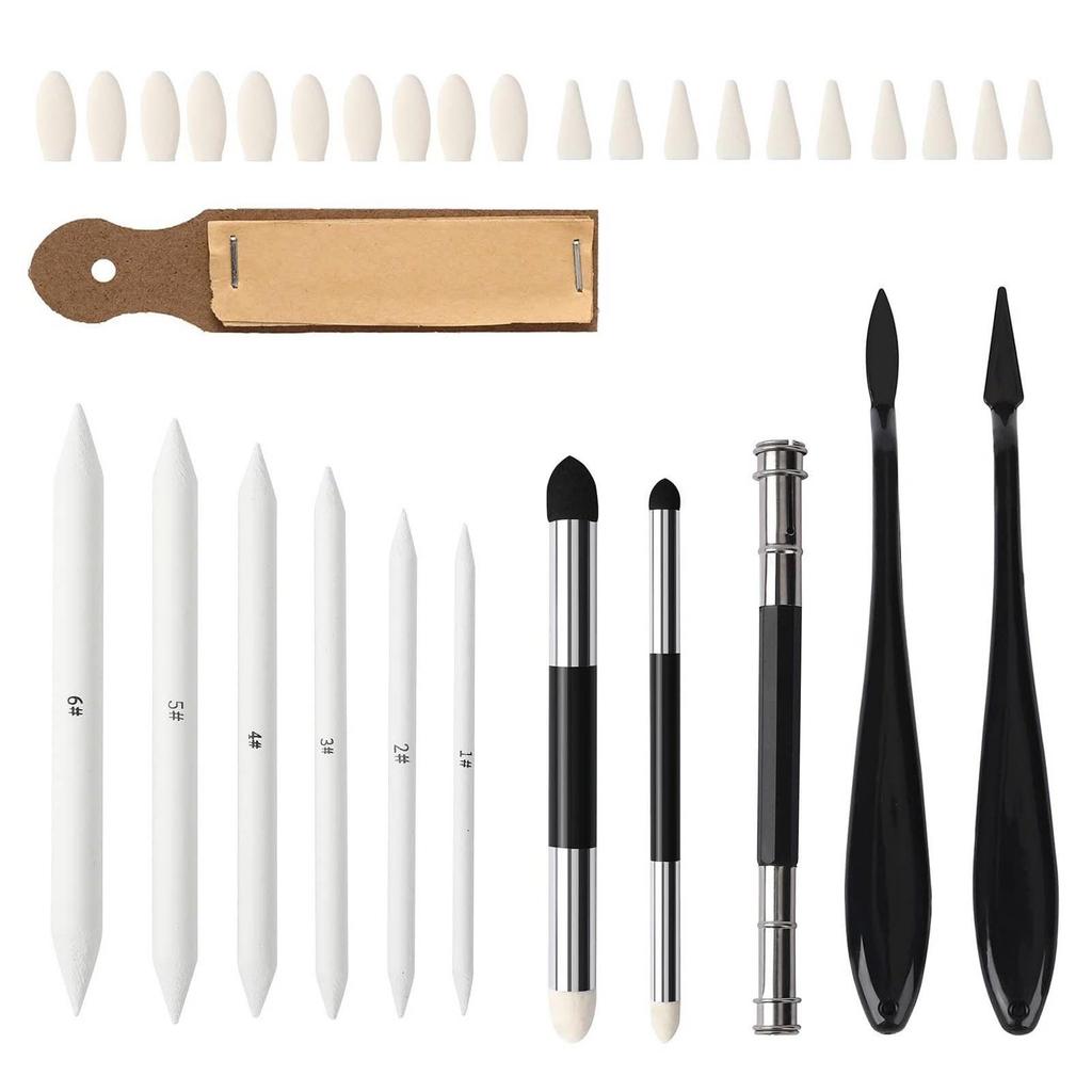 Sketching & Blending Tools Set: Blending Stumps, Sponge Ball, and Tortillon Paper