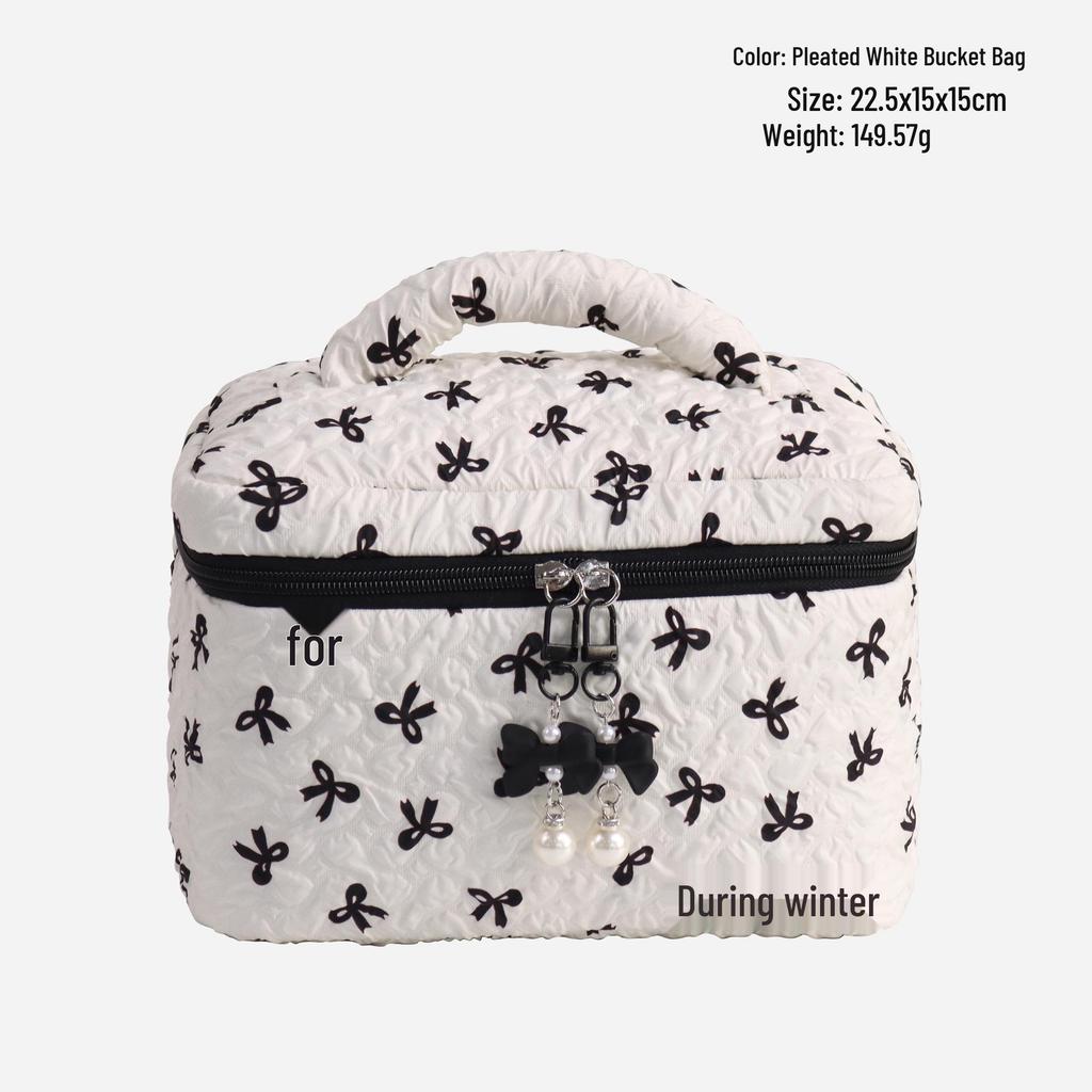 Large Cute Bow Makeup Bag - Portable Toiletry & Cosmetic Storage Clutch