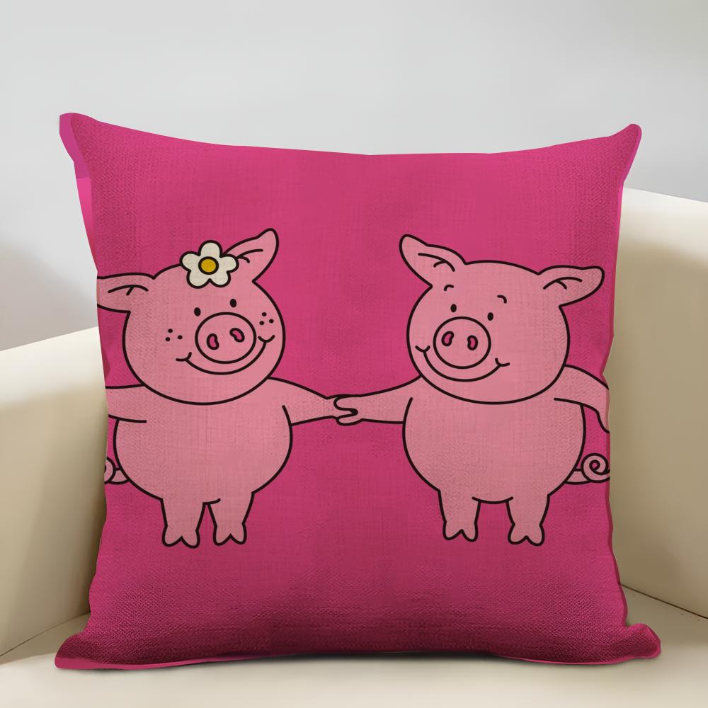 Percy Pig Cushion Cover Household Decoration Linen Sofa Cushion Cover: Skin-Friendly & Breathable with Invisible Zipper