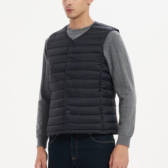 Pánská zimní vesta jednobarevná vycpaná jednořadá vesta bez rukávů teplý, výstřih do V, větruodolná zimní vesta na výlet