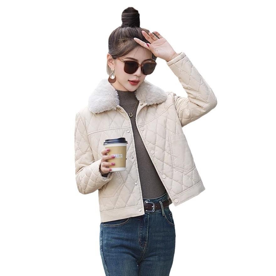 Leather Jacket Women's Autumn and Winter Short New Slim and Thin Versatile Velvet Thick Leather Cotton-padded Coat