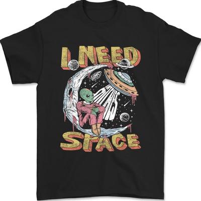 Funny Alien I Need Space Retro Graphic Tee Vintage Unisex T-Shirt