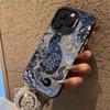 Electroplate Silver  Phone Case for IPhone 16 15 14 13 PRO MAX 11 12 13 PRO X XS XR 7 8 Plus Cute Blue and White Cat Cover