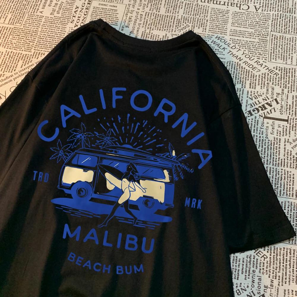 California Malibu Beach Bum T Shirts Men Women Summer New Streetwear Couple Tee Clothes T Shirt Pattern Loose T-Shirts Couple