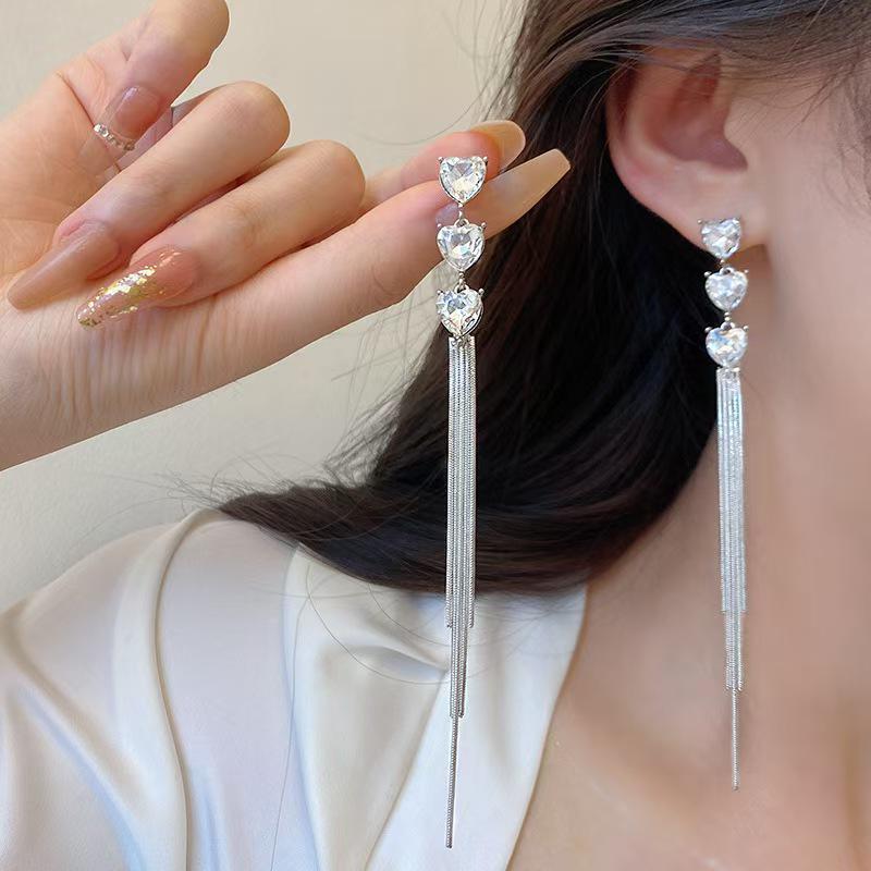 Chic & Elegant Long Tassel Earrings for Women - Trendy Korean Style, Diamond Accents, 2026 Fashionable Light Luxury.