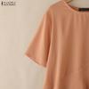 ZANZEA Women Casual Round Neck Solid Color Loose Half Sleeve Blouse