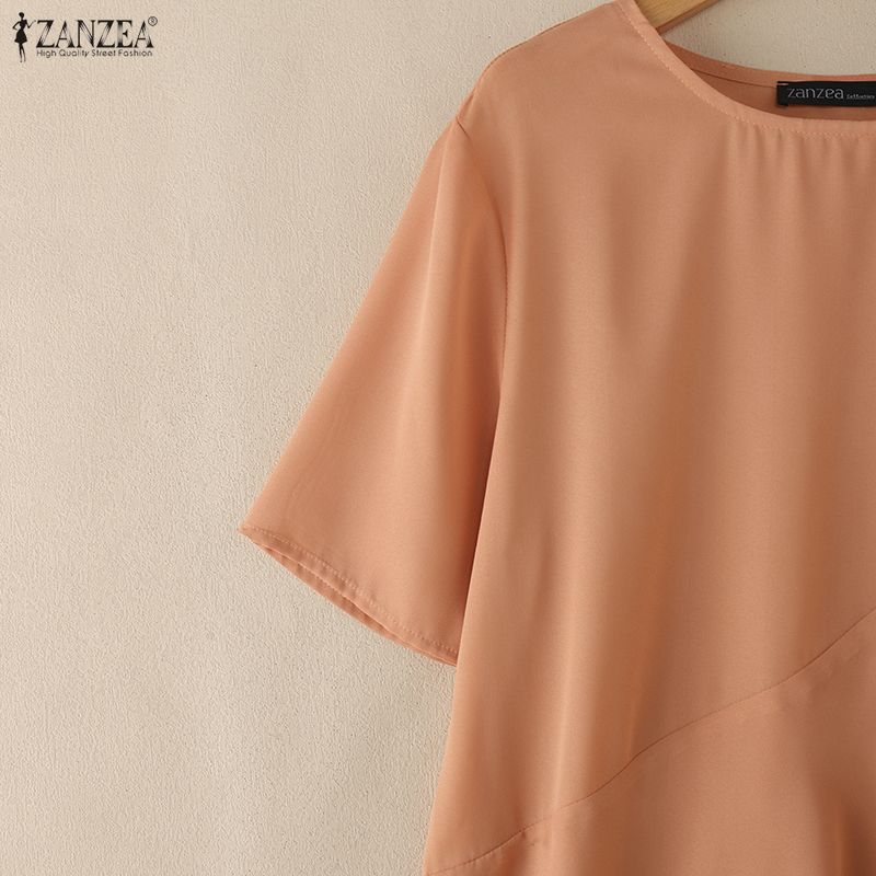 ZANZEA Women Casual Round Neck Solid Color Loose Half Sleeve Blouse