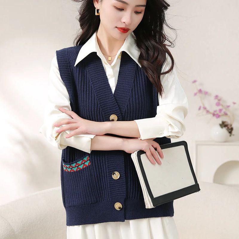 Autumn Women's Vest Cardigan Sweater Loose Fashion Vest Knitted Vest Top Spring and Autumn
