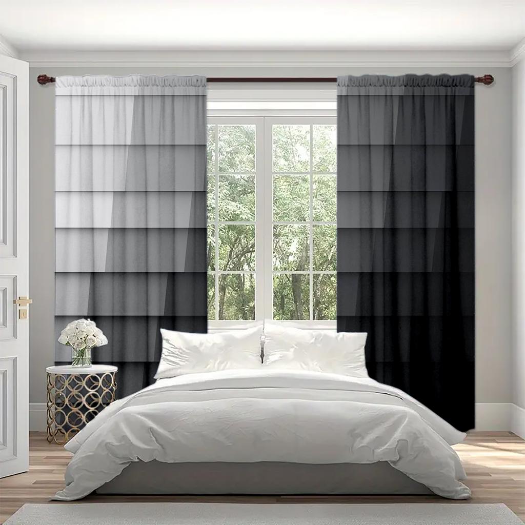 2 ks Závěs s šedou stupnicí pro domácí dekoraci - Okenní dekorace s tunýlkem na tyč pro ložnici, kancelář, kuchyň