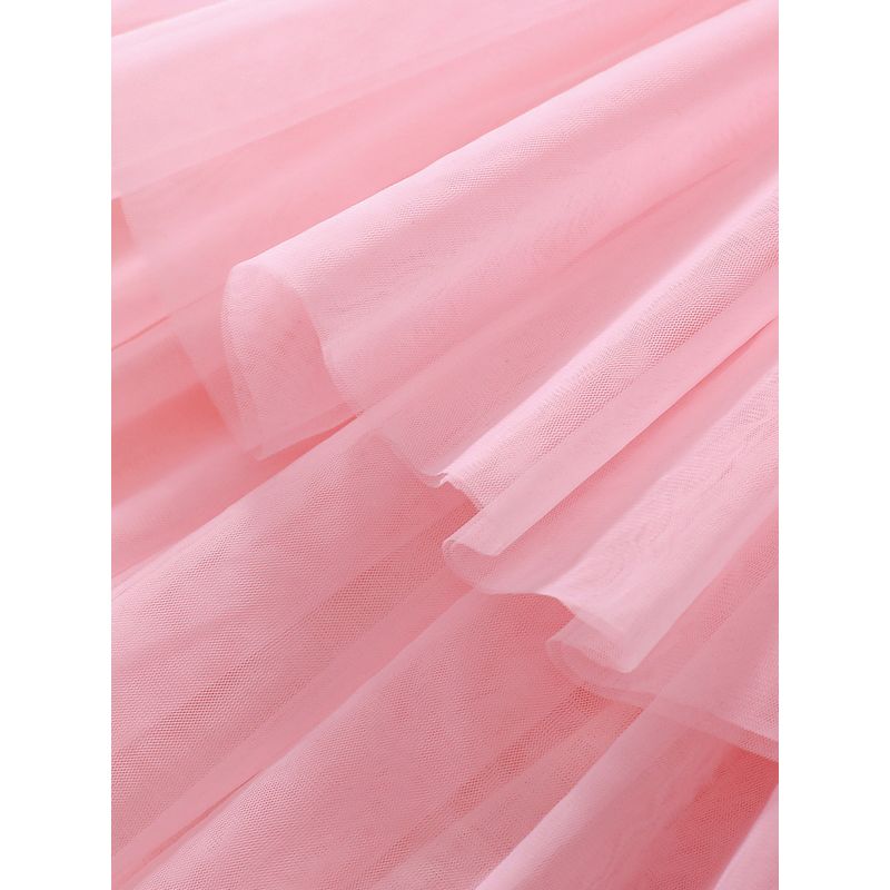 Girl Pink Short Sleeve Dress Baby Mesh Bubble Skirt Kids Pure Cotton Summer Dress Infant Formal Dress