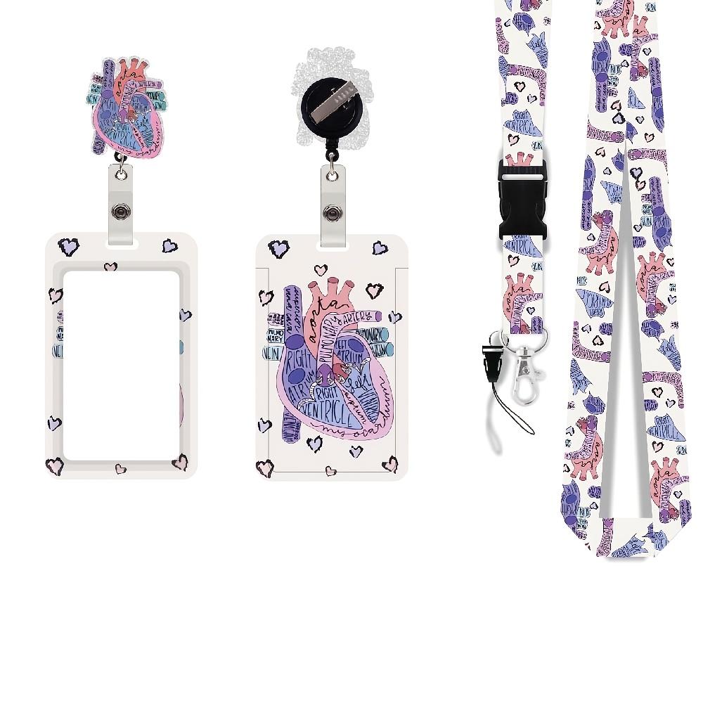 2D Retractable ID Badge Holder, Heart Art Design, Durable ABS Material, Sturdy Detachable Swivel Lanyard with ID Card Holder - Suitable for Nurses Heart Art