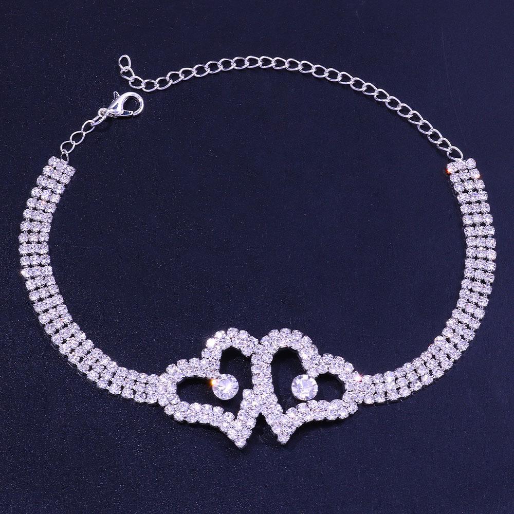 European & American Double Heart Diamond Rhinestone Anklet for Women - Multi-color Cute & Lucky Foot Jewelry