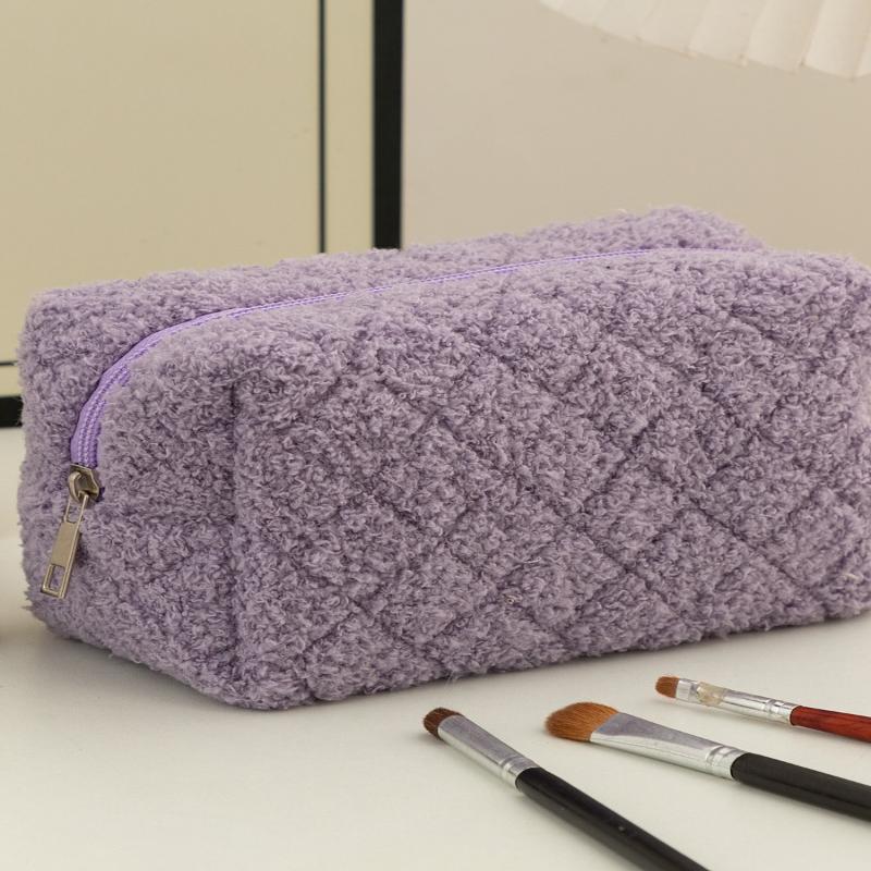 Plush Makeup Bags With Handle Soft Travel Cosmetic Storage Bag Portable Love Print Organizer Pencil Case Cute Clutch Pouch