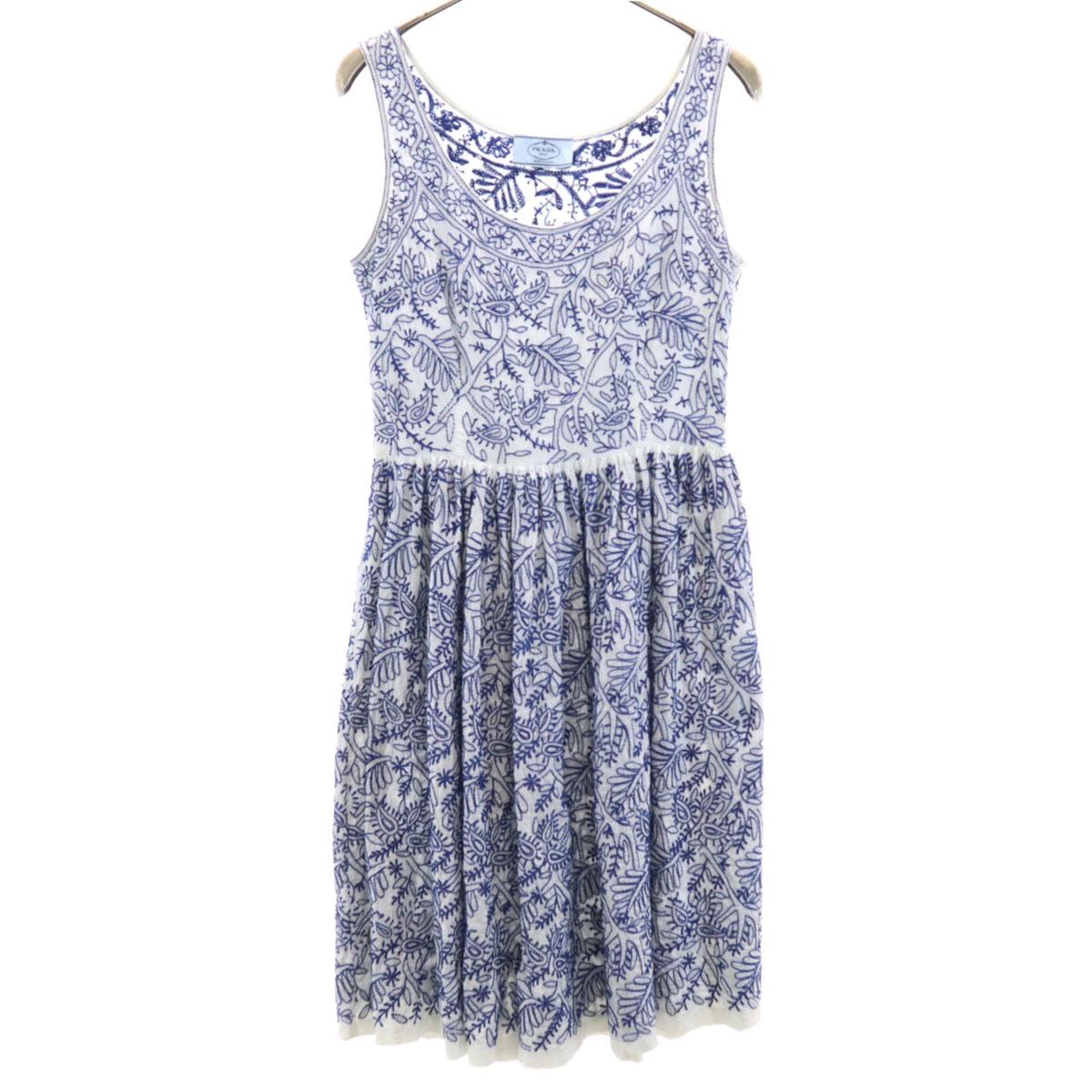 

PRADA Вышивка листьями Мини-платье без рукавов 38 белый Женский Б/у