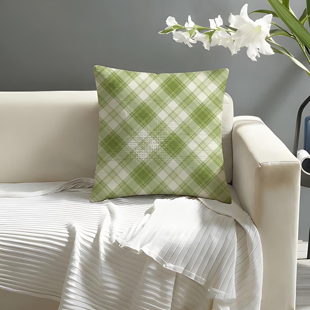 

Retro green plaid Pillow Case Natural Linen Organic Fabric DoubleSided Printing Sofa Home Decor Cushion Cover 30X30cm