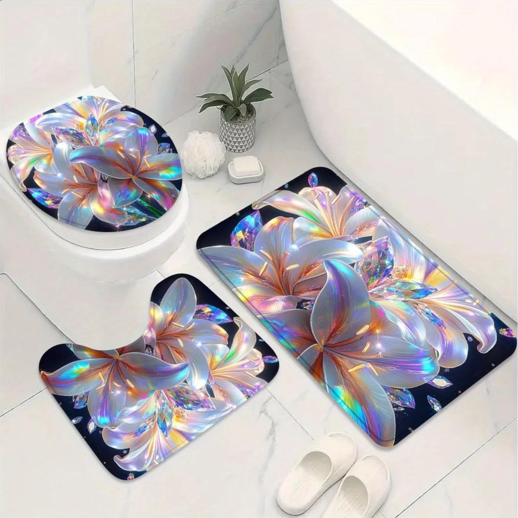 4pcs Fresh and comfortable Vintage Floral High Quality Shower Curtain and Non-Slip Bath Mat Set for Bathroom Decor Exquisit