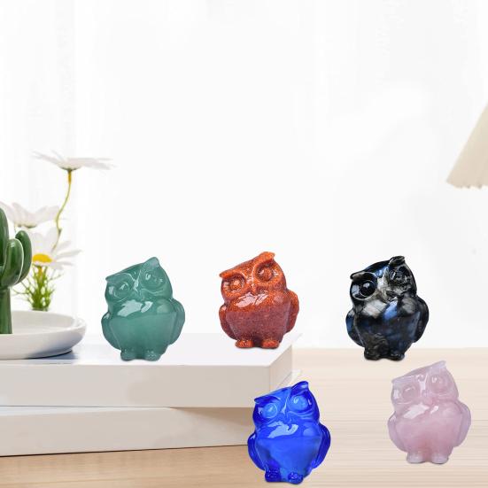 Owl Sculpture Realistic Looking Lovely Faux Crystal Hand-Carved Polished Owl Animal Statue Figurine Desktop Ornament