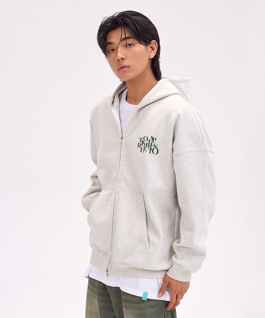 Astral Projection Big Logo Oversized Wide Shoulder Zip-Up Hoodie_Oatmeal