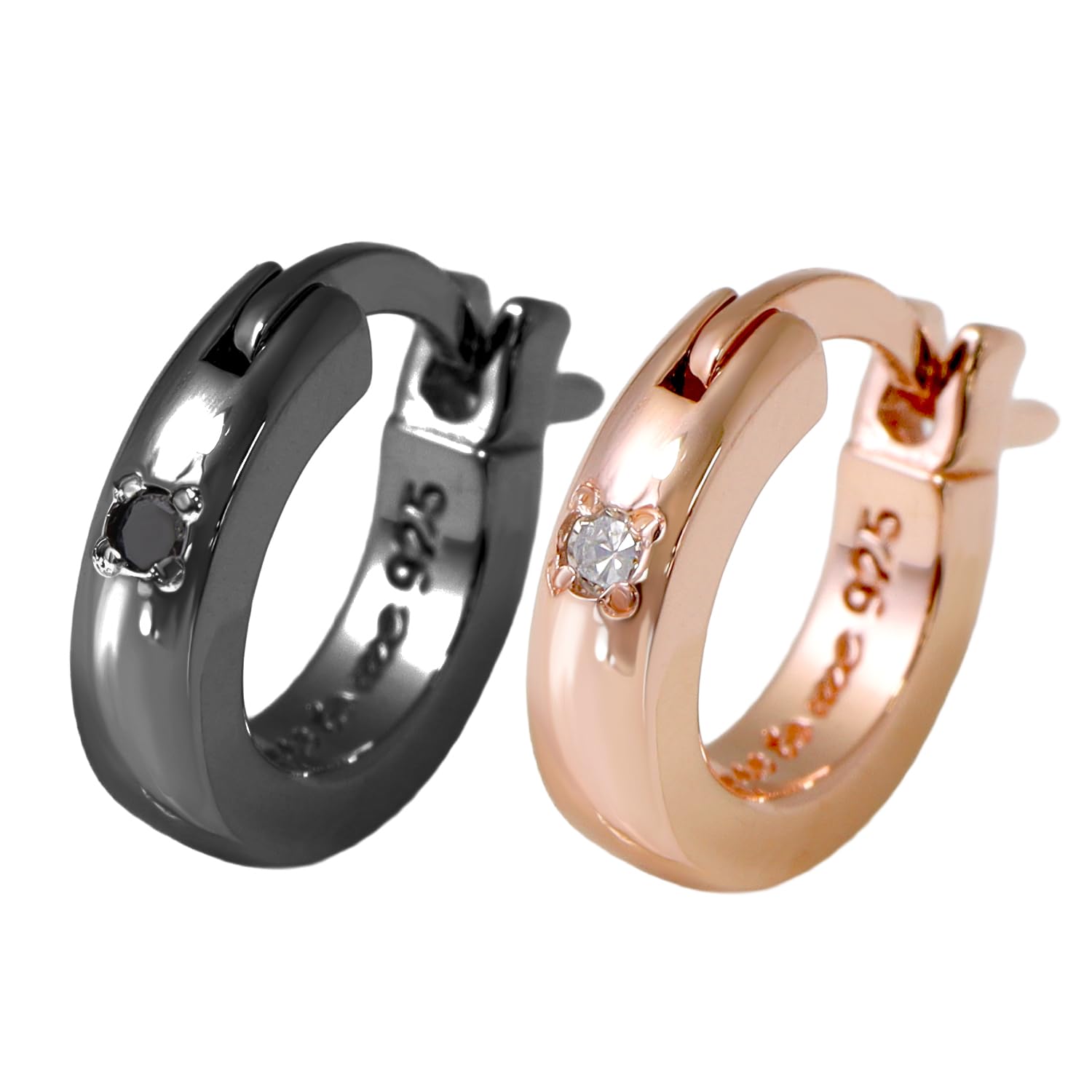 

к Простым серьгам-пусетам с черным бриллиантом и розовым бриллиантом из стерлингового серебра 925 пробы [закрыть меня] (Черный алмаз), Серьга,