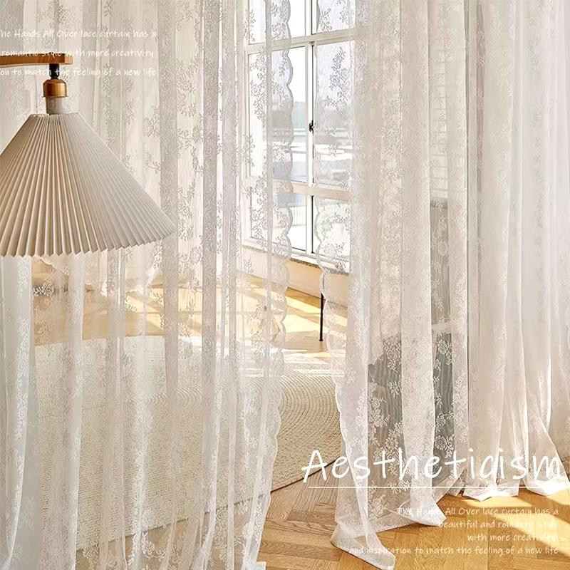 Lace Tulle Window Curtain Aesthetic Lace Curtain French Balcony Screen Curtain Wedding Party Decor Bedroom Livingroom Supplies