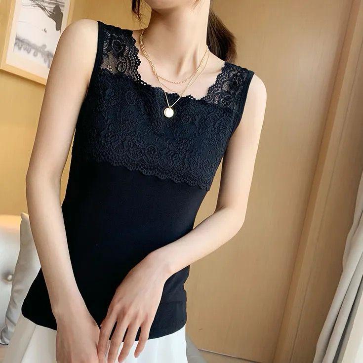 Women s Modal Lace Trim Camisole Slimming Vest Top XL (115-125 jin) чёрный