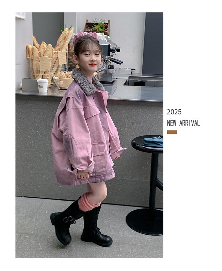 Girls' Thick Purple Fleece-Lined Parka - Autumn/Winter 2025 Fashion for Big Kids