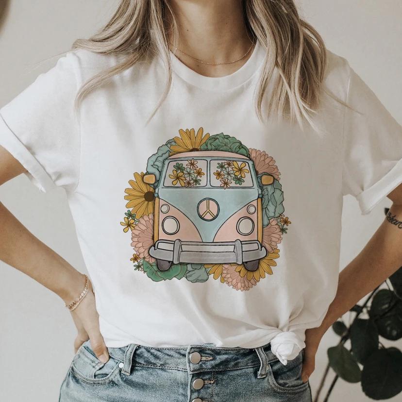 Retro Car Print Shirt 90s Cute Tees Ladies Women Short Sleeve Summer Clothes Tops Female Fashion Cartoon Tshirts Graphic TShirt