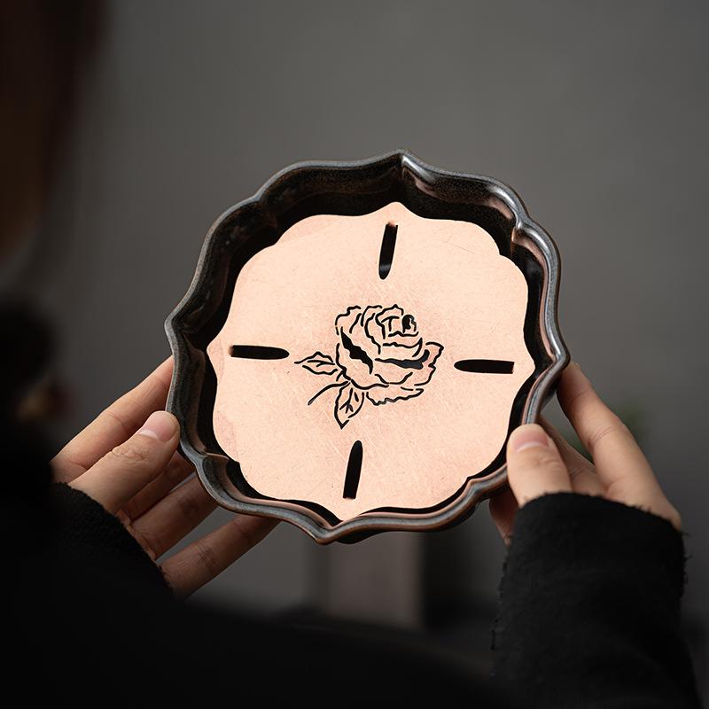 Retro Messing Blütenblatt Topf, Keramik Tee Tablett, Teetisch, Trockenbrüh Tablett, kleines Wasserspeicher Tablett, Tee Tablett, Tee Snack Tablett