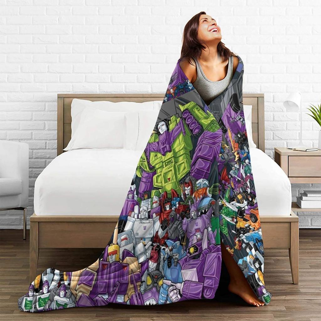 Cartoon Transformers Autobots Knitted Blanket Flannel Robot Car Anime Movie Lightweight Thin Throw Blanket Bedroom Sofa Bed Rug