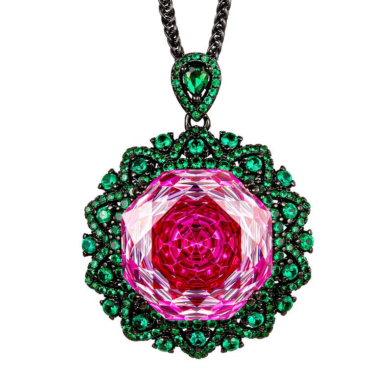 Schmuck Kupferboden Vergoldet Simulation Rose Chepala Grün Schwarz Gold Persönlichkeit Anhänger Halskette Hauptstein 18mm