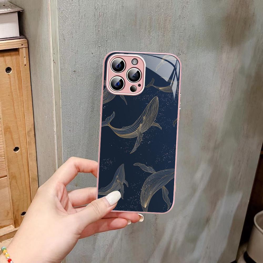 Whale Phone Case Tempered Glass For iphone 14 13 12 11 Pro Mini XS MAX 14Plus X XS XR Fundas