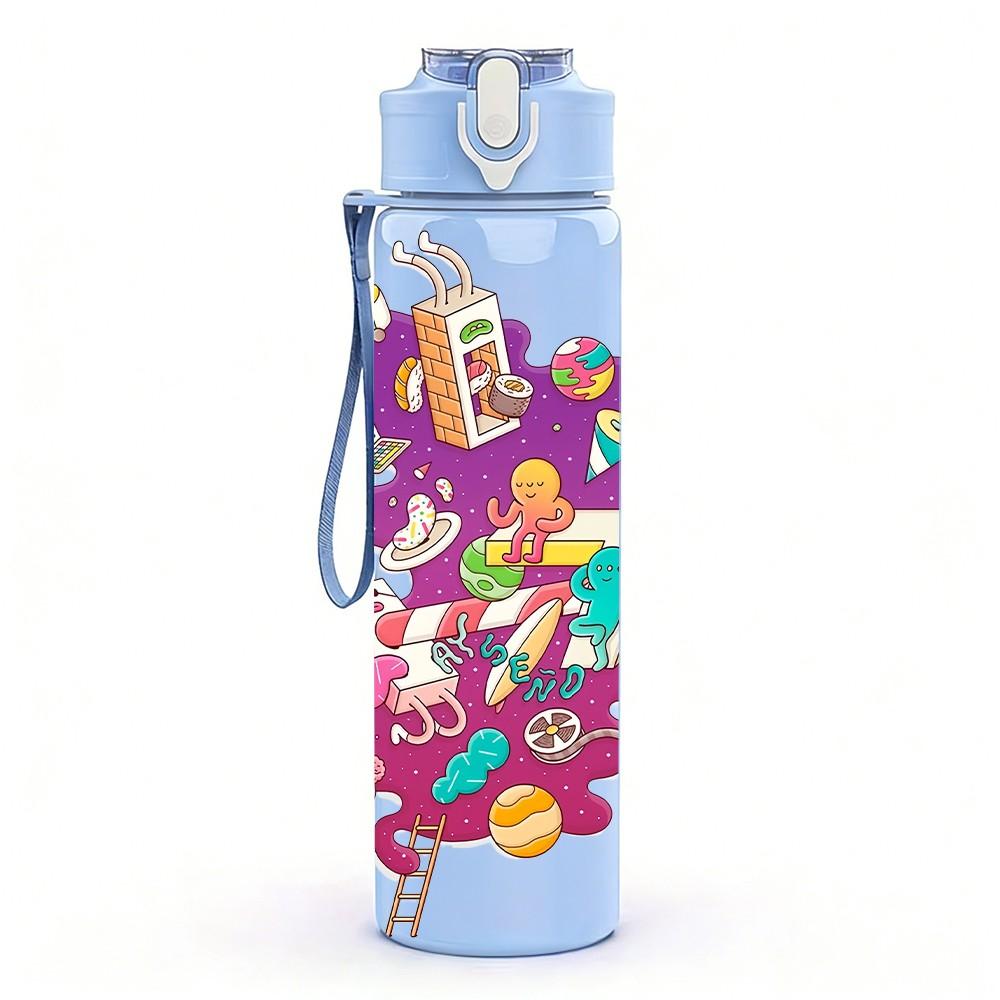 1PC Multi Twist Abstract Graffiti Art 750ml Color Plastic Sports Water Bottle Leakproof Flip Straw Lid Suitable for Sports Office Home Use