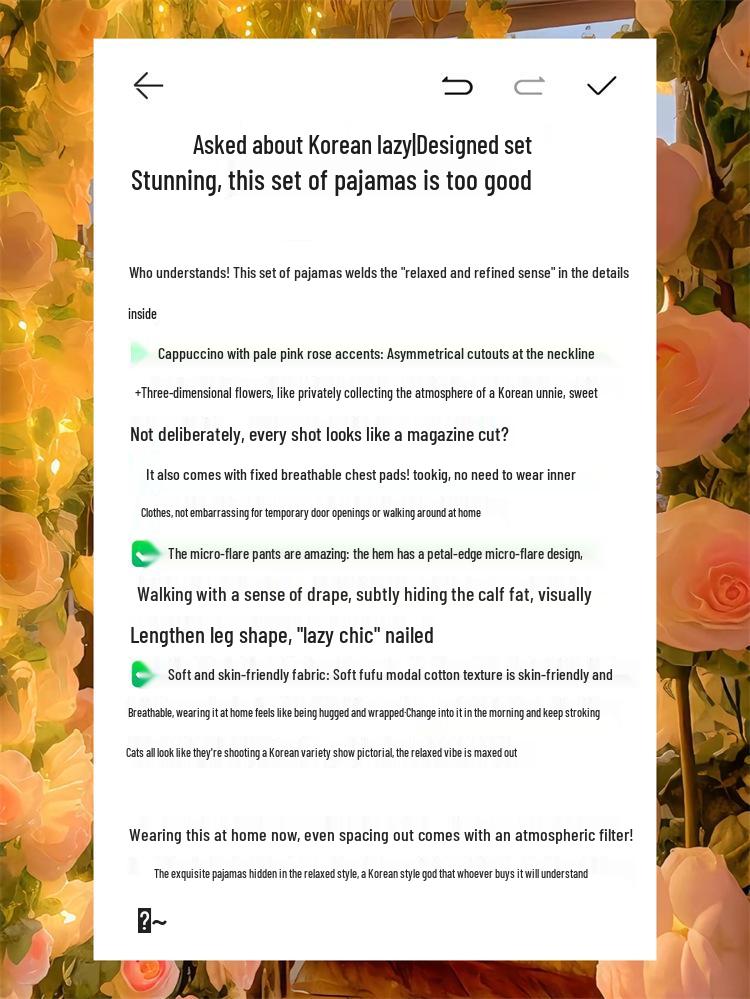 High-End Korean Spring & Autumn Women's Modal Cotton Home Wear Set with Rose Design and Chest Pad