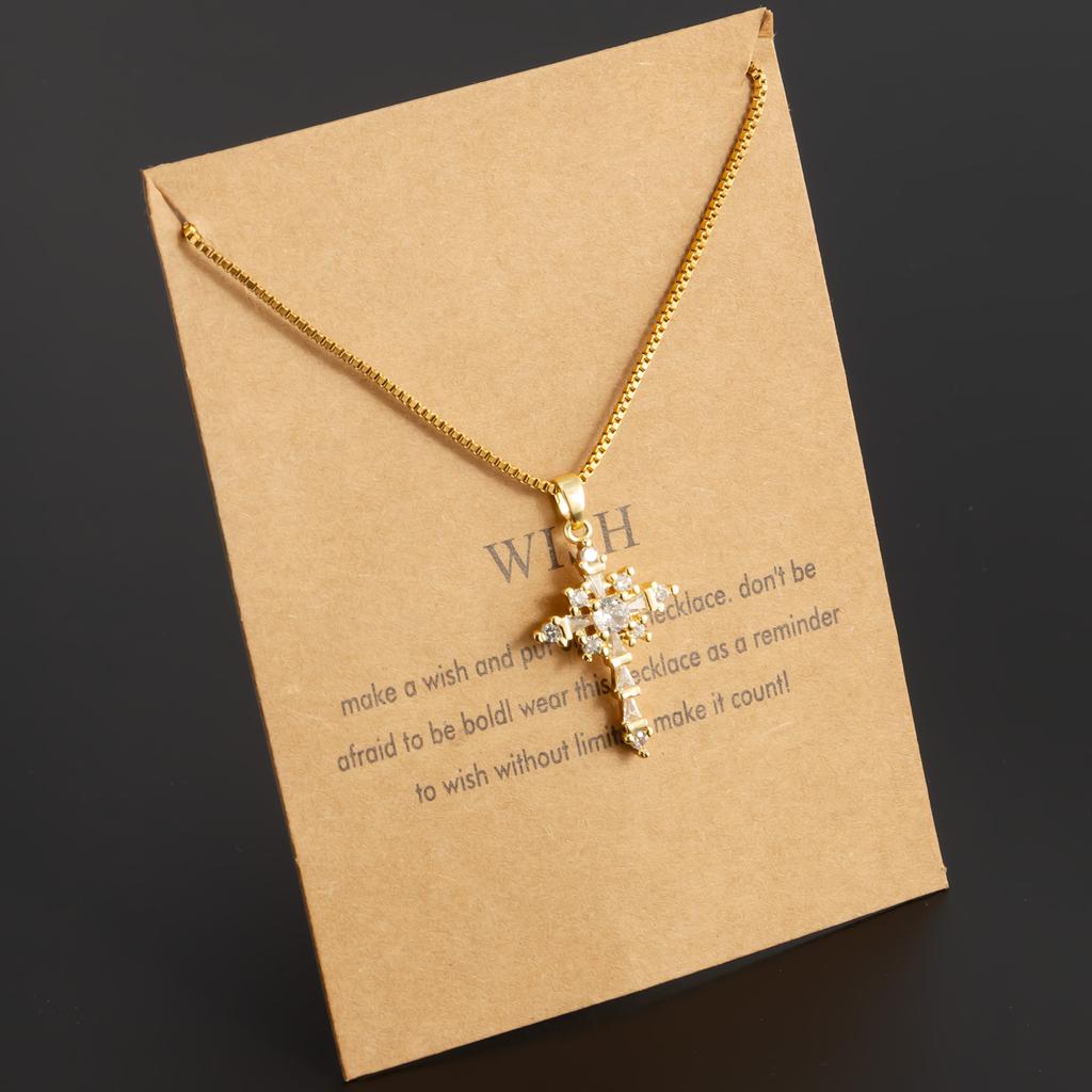 Cubic Zirconia Diamond Minimalist Cross Pendant for Women's Fashionable Stainless Steel Golden Sexy Jewelry Gift Party Necklace