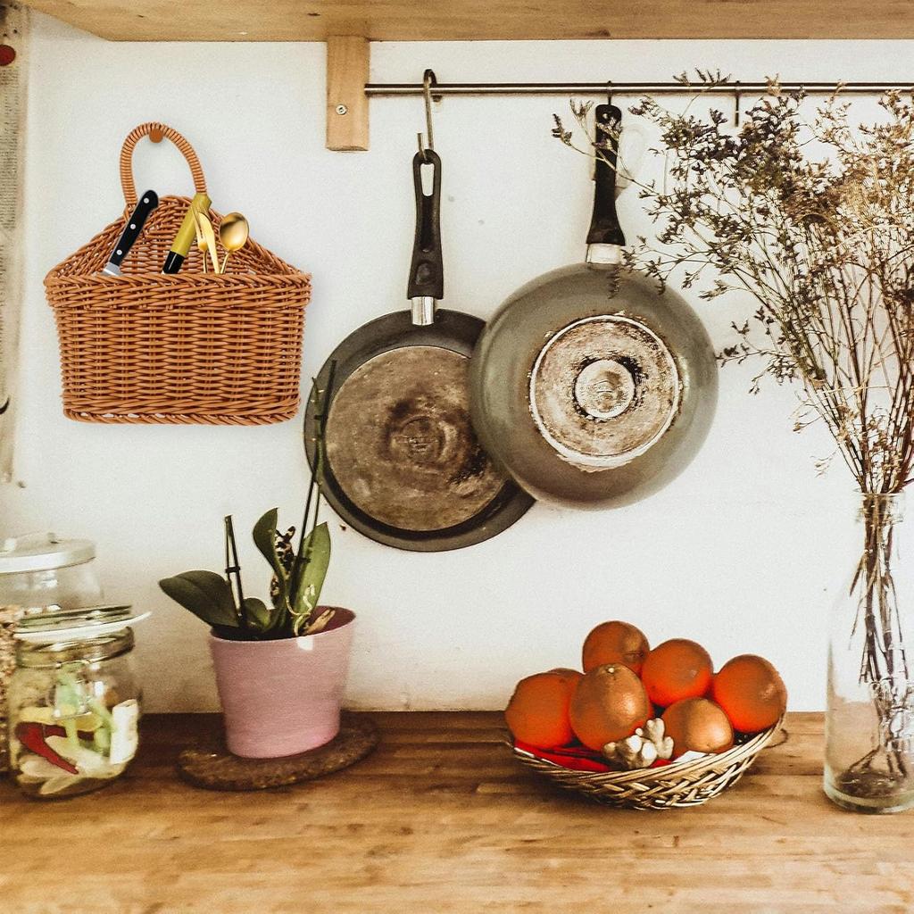 Hanging Fruit Baskets for Kitchen,Cabilock Boho Hanging Basket with Handle,Handwoven Vegetable Storage Hanging Holder Teardrop Home Produce Basket