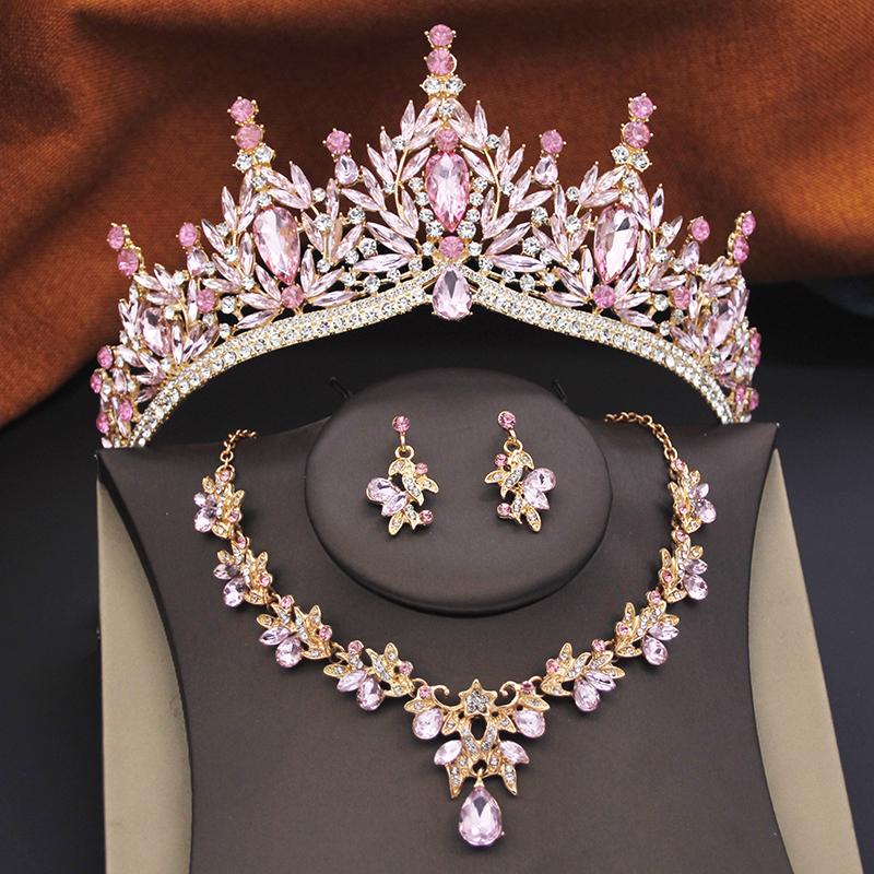 Princess Bridal Jewelry Sets for Women Wedding Crown Tiaras and Choker Necklace Earrings Bride Party Costume Jewelry Accessories