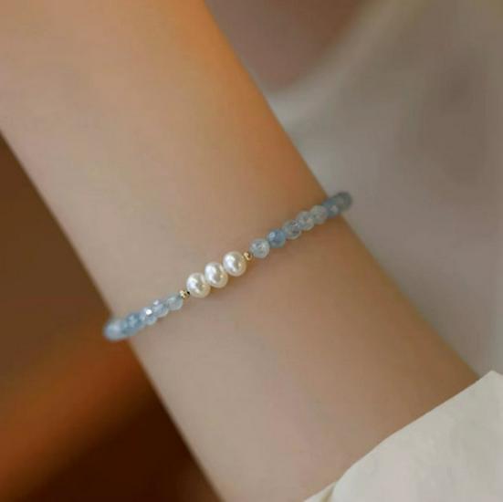 Haibao Natural Seawater Pearl & Sterling Silver Bracelet - Elegant French-Inspired Design for Women 16 cm