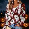 Women's V-Neck Long Sleeve Halloween Print Lightweight Blouse for Fall Parties and Everyday Wear