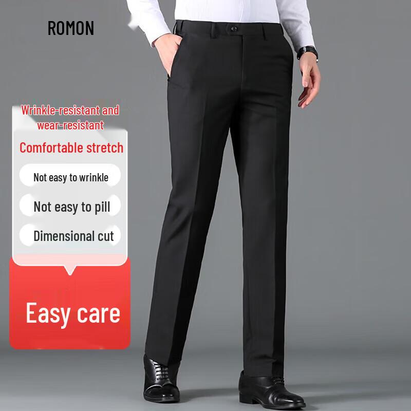 Luomon Men s Wrinkle-Resistant Straight Leg Business Casual Suit Pants 30