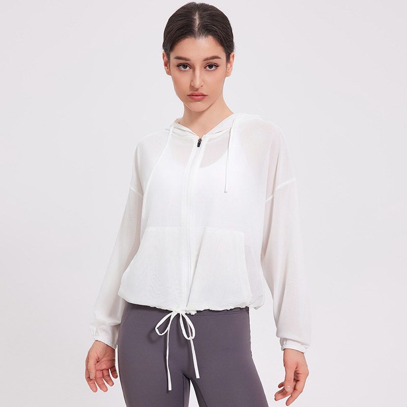 Mesh Breathable Blouse Clothing Women s Sport Coat Fashion Jacket Long Sleeves Sports Tops Yoga Fitness Zipper Cardigan White M